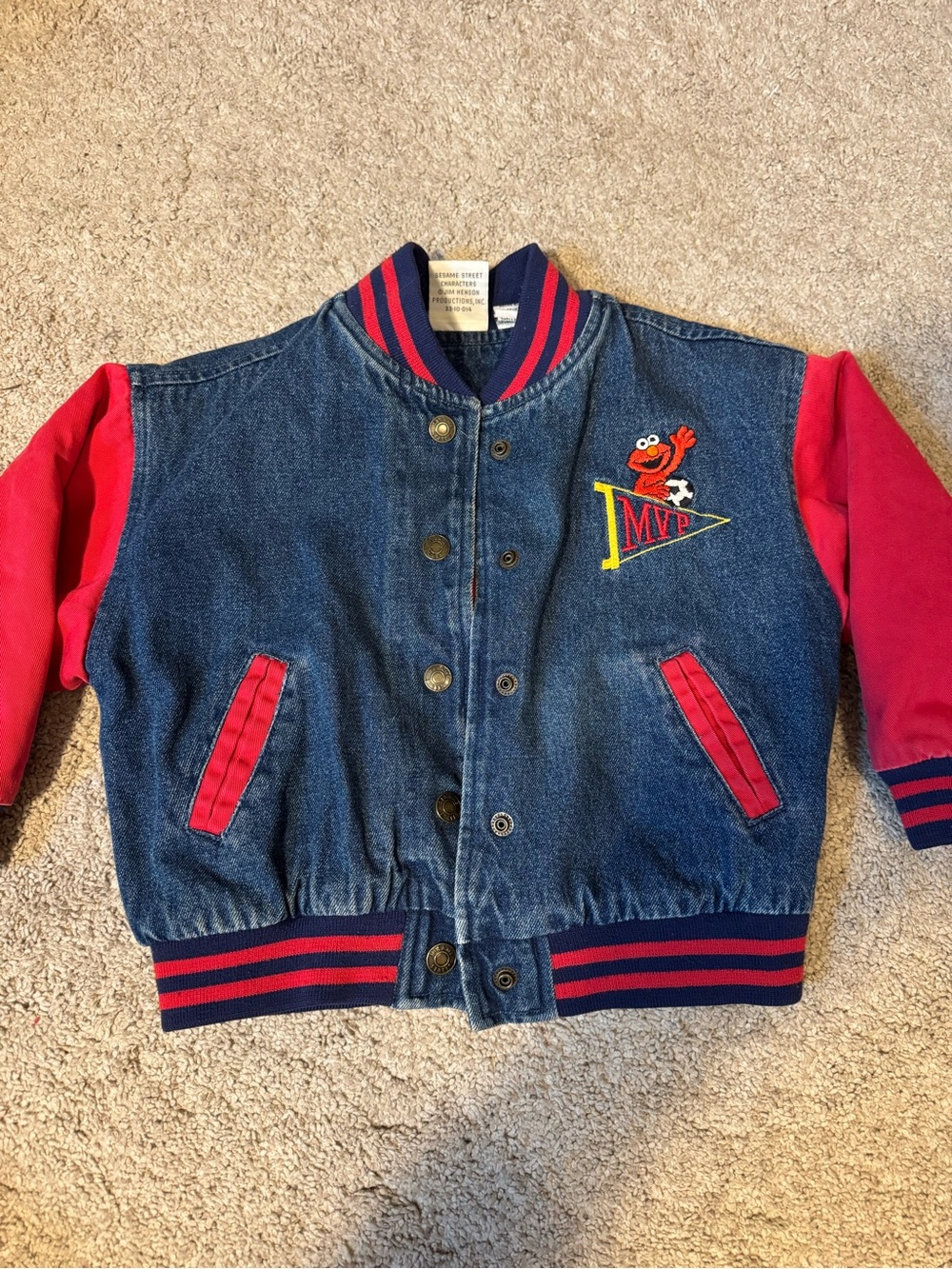 Vintage Sesame Street Kids Denim Varsity Jacket